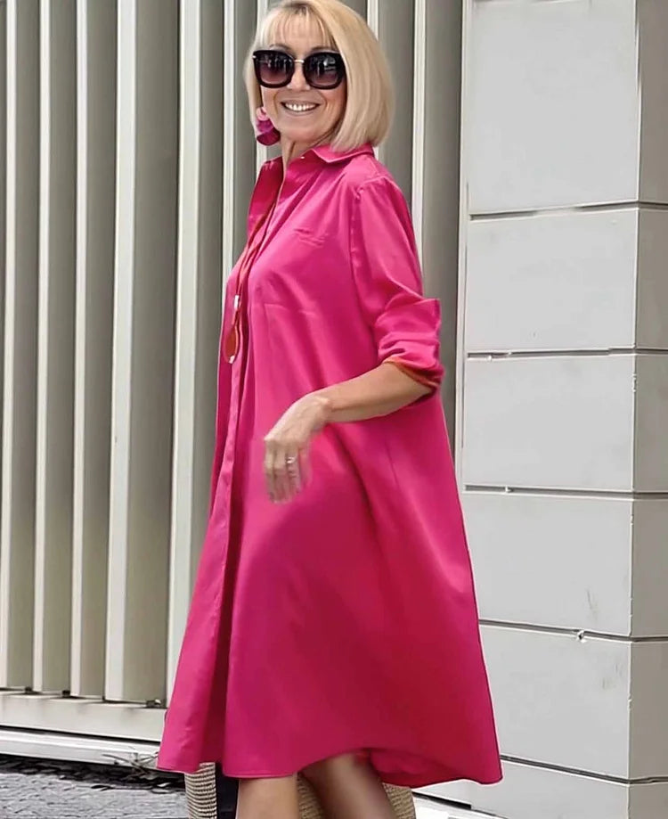 SAORI – SHIRT COLLAR POCKET MIDI DRESS