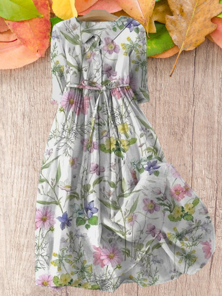 CLAIRE – A-LINE LACE-UP WAISTED FLORAL DRESS