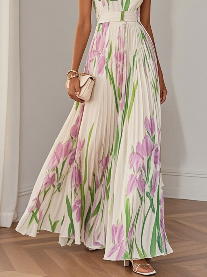 MYRITHIA – ELEGANT PLEATED MAXI DRESS