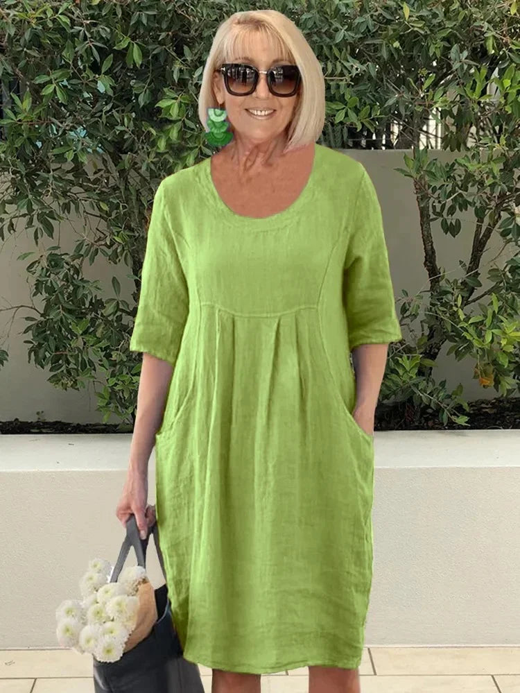 Noara - Casual Cotton Pocket Tunic Dress