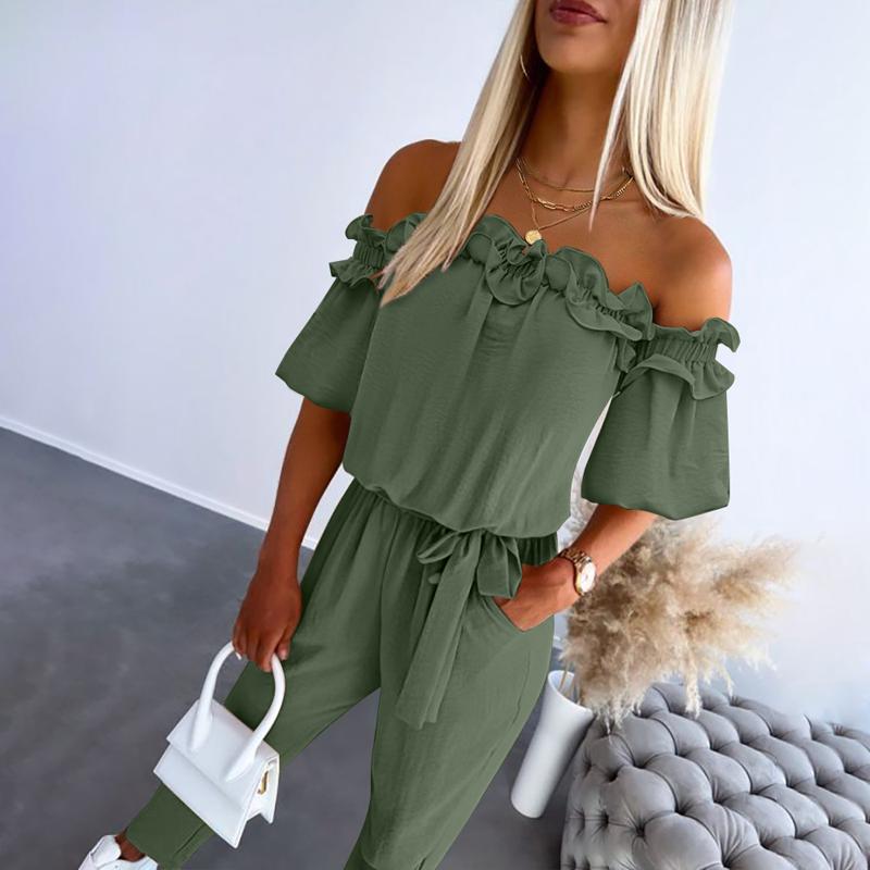 ARLENS – ELEGANT OFF-SHOULDER FRILL TIE-WAIST JUMPSUIT