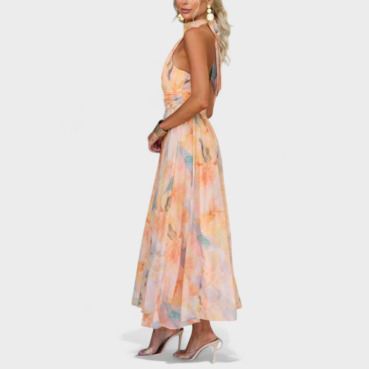 Miva - Abstract Halter Maxi Dress