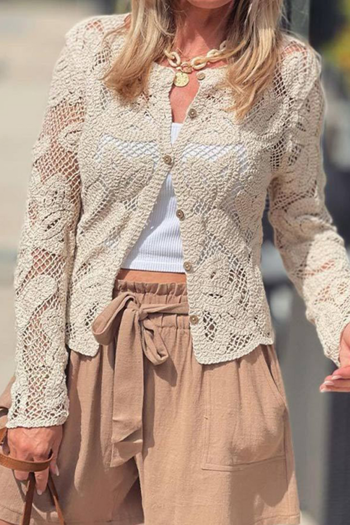 ROSELANI – CASUAL DAILY HOLLOW OUT BUTTONS O-NECK OUTERWEAR