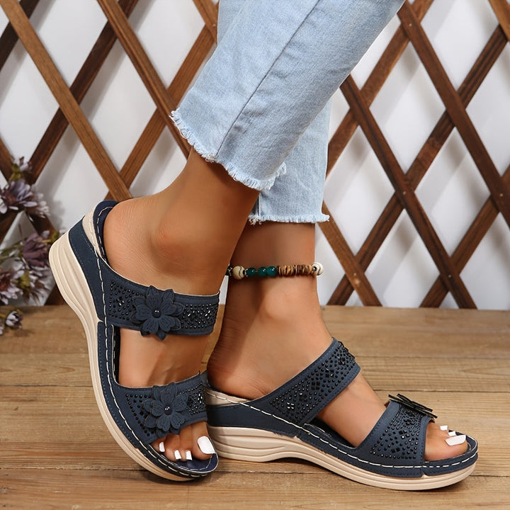 Delor Floral Wedge Slides