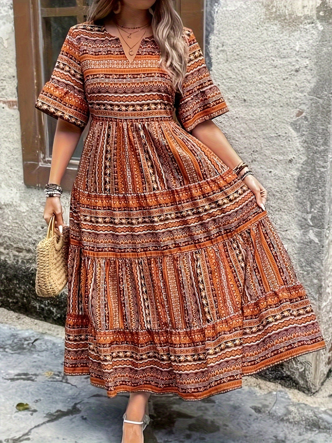 SYLPHA – ELEGANT ETHNIC PRINT BOHEMIAN DRESS
