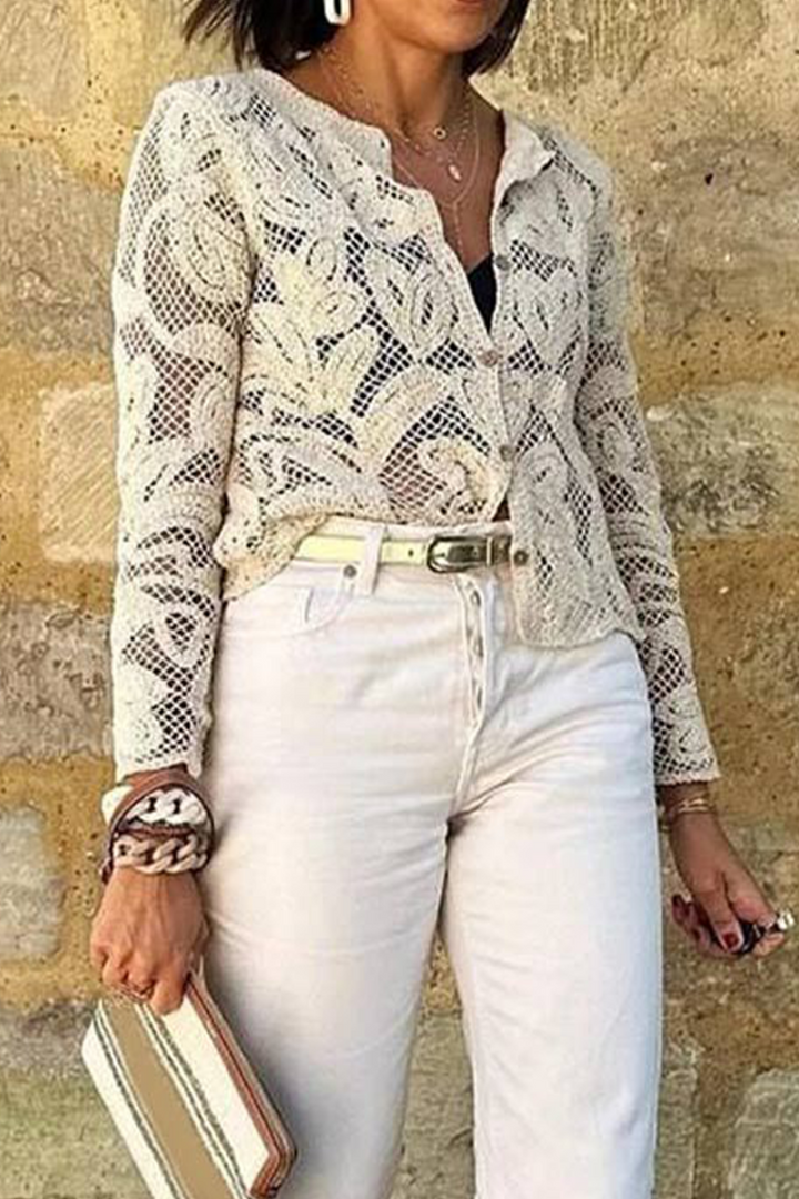 ROSELANI – CASUAL DAILY HOLLOW OUT BUTTONS O-NECK OUTERWEAR