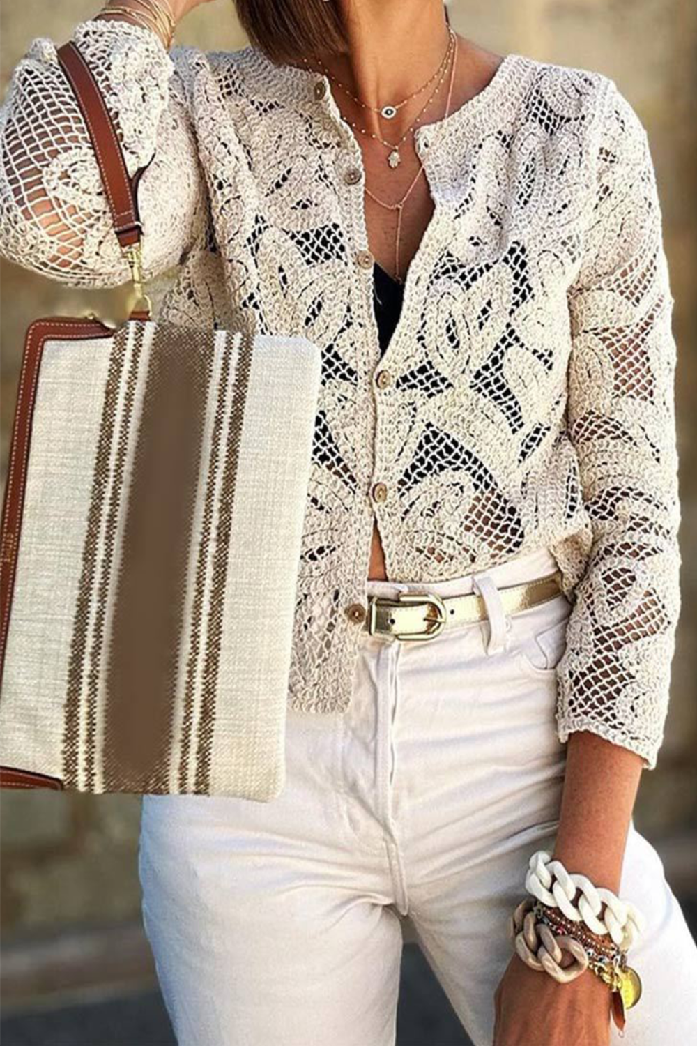 ROSELANI – CASUAL DAILY HOLLOW OUT BUTTONS O-NECK OUTERWEAR