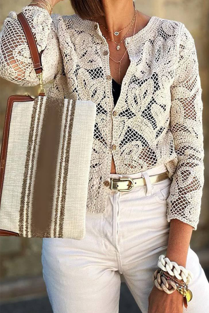 ROSELANI – CASUAL DAILY HOLLOW OUT BUTTONS O-NECK OUTERWEAR