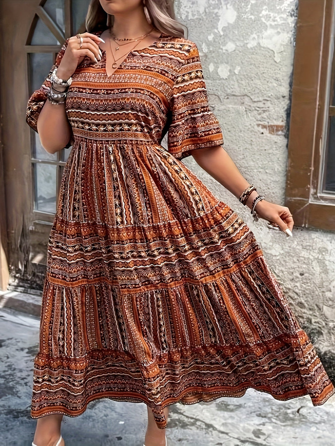 SYLPHA – ELEGANT ETHNIC PRINT BOHEMIAN DRESS