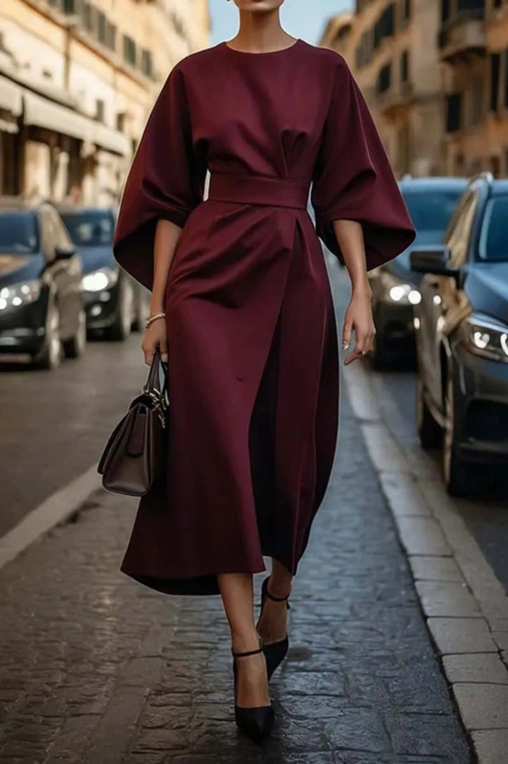 AURIELLETH – ELEGANT BELTED DRESS WITH LONG SLEEVES