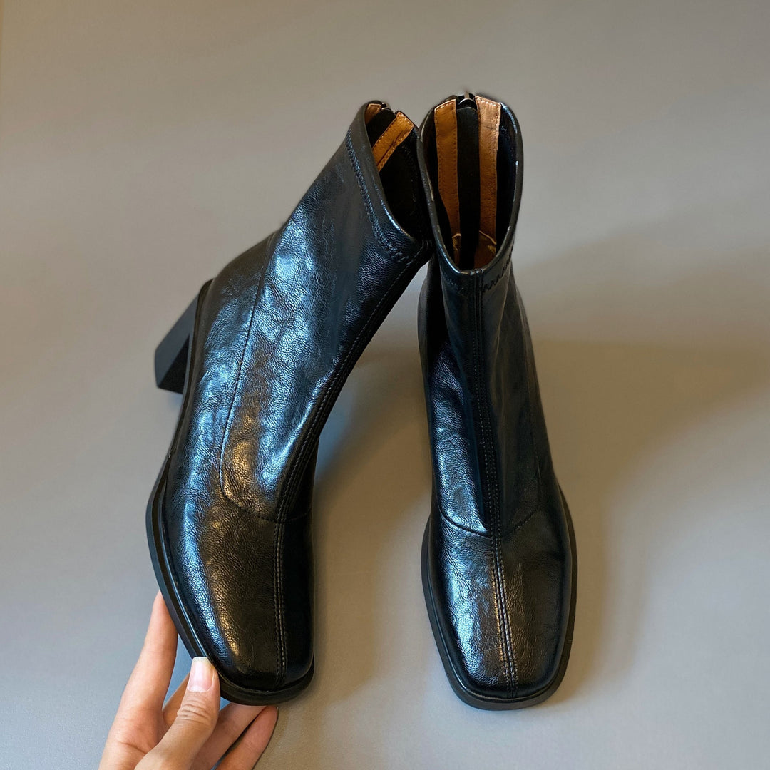 SQUARE-TOE BLOCK HEEL BOOTS