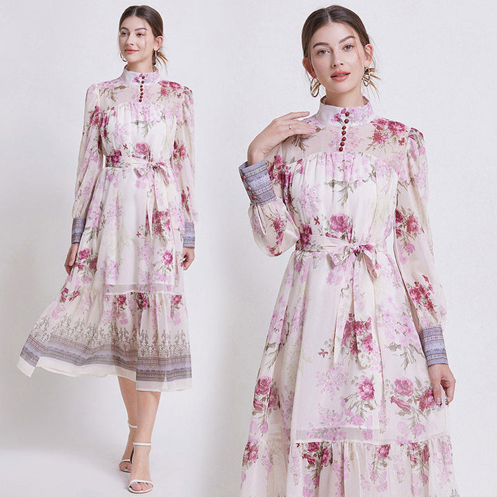 Sarah - Elegant Floral Chiffon Dress