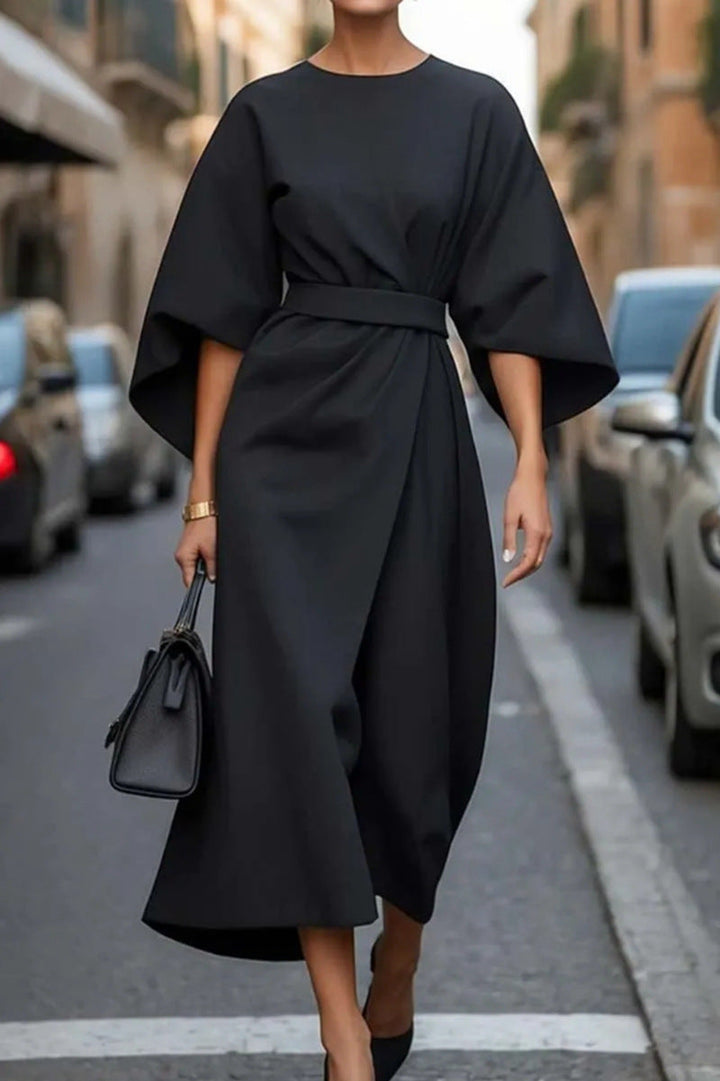AURIELLETH – ELEGANT BELTED DRESS WITH LONG SLEEVES