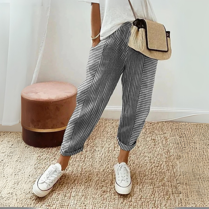 Celia - Classic Striped Cotton Trousers