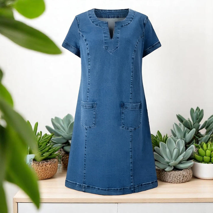 AURELIA – WOMEN’S SHORT SLEEVES SOFT DENIM DRESS