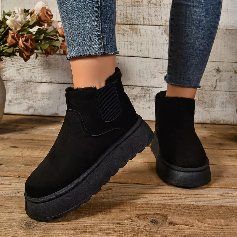 SnowLuxe - Women's Suede Fur Ankle Boots