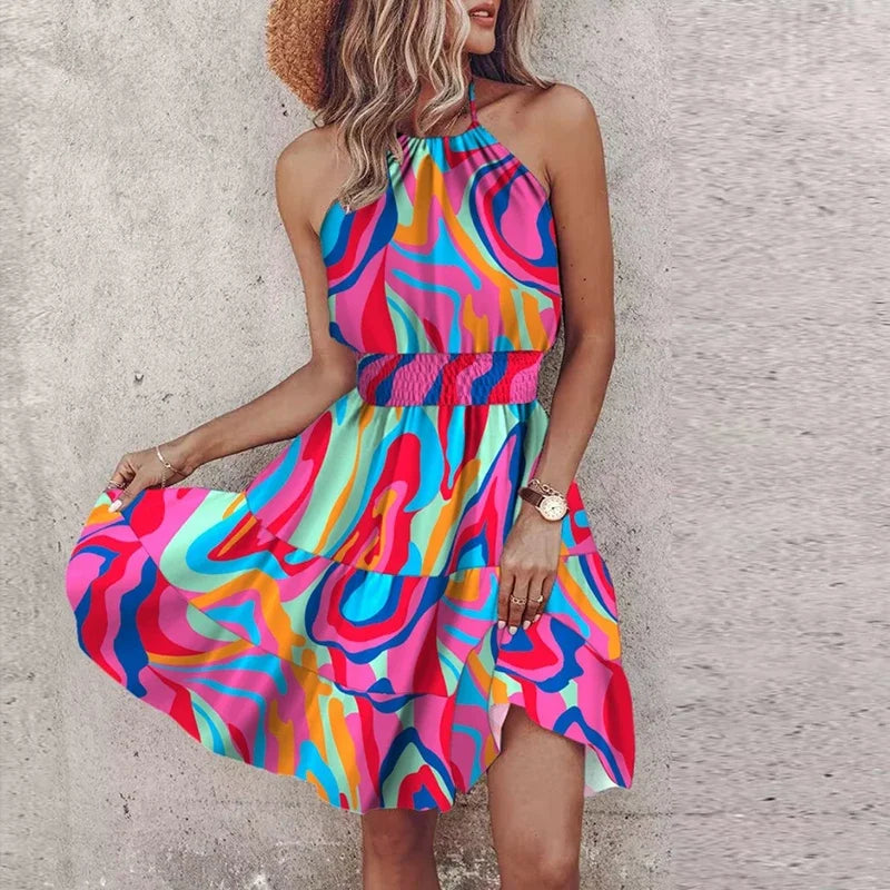 KORA – COLORFUL BOHEMIAN V-NECK MIDI DRESS