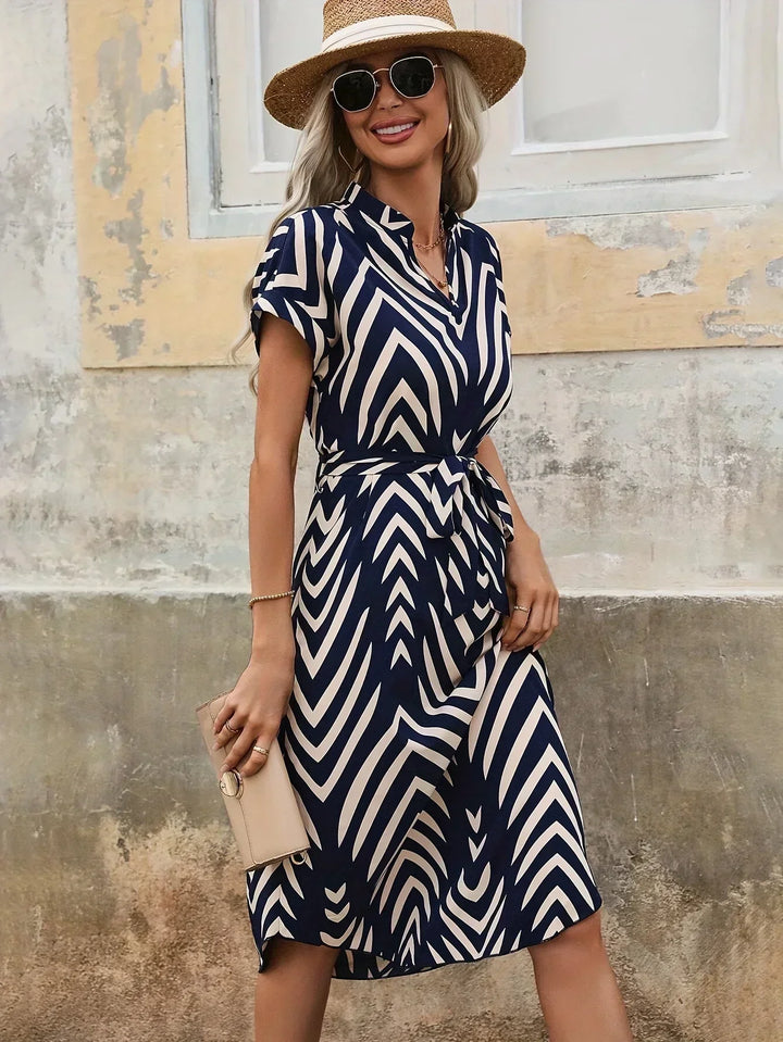 JAEFLORA – GEOMETRIC PATTERN DRESS WITH WAIST KNOT