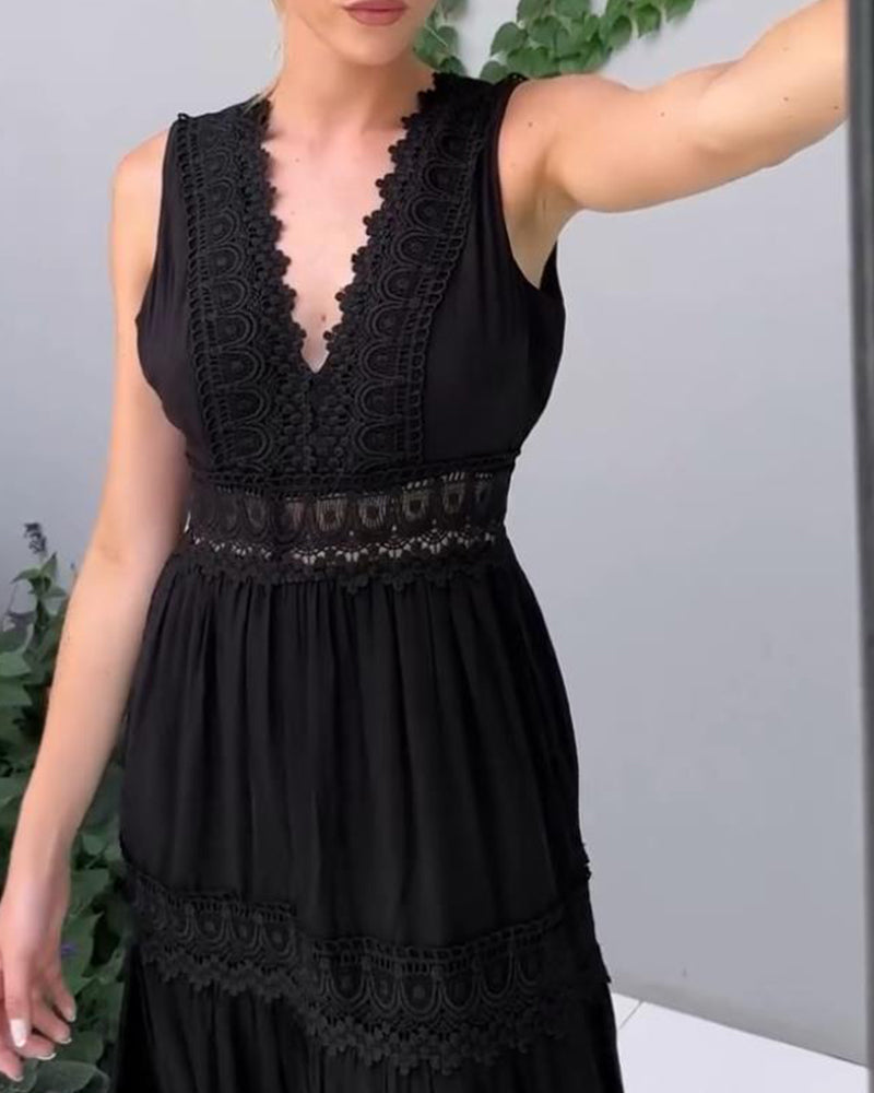 EMBER – ELEGANT V-NECK LACE TOP DRESS