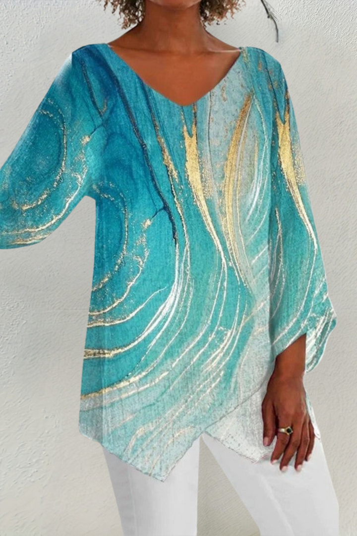 AYLA – VINTAGE V-NECK MARBLE PRINT BLOUSE