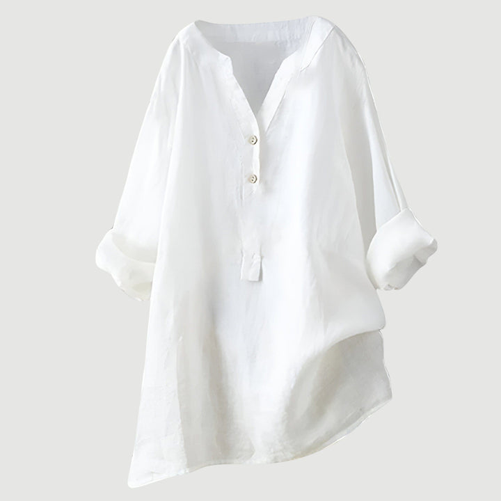 XAVINA – BUTTON-FRONT LINEN SHIRT WITH CURVED HEM