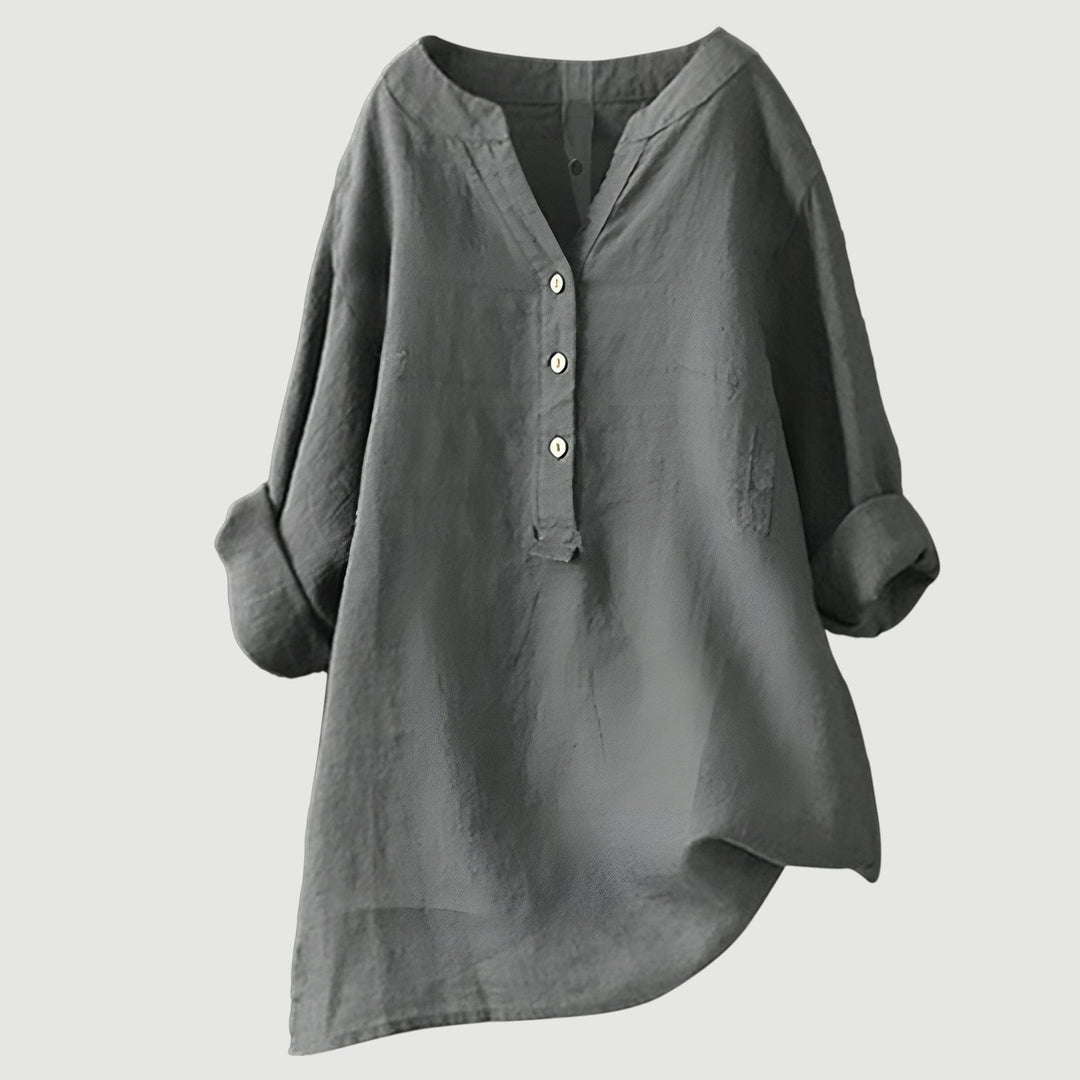 XAVINA – BUTTON-FRONT LINEN SHIRT WITH CURVED HEM