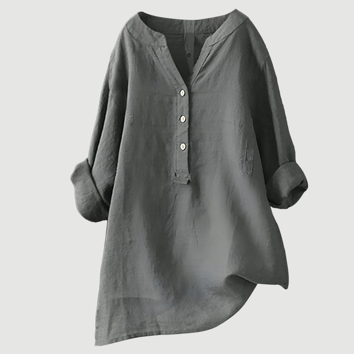 XAVINA – BUTTON-FRONT LINEN SHIRT WITH CURVED HEM