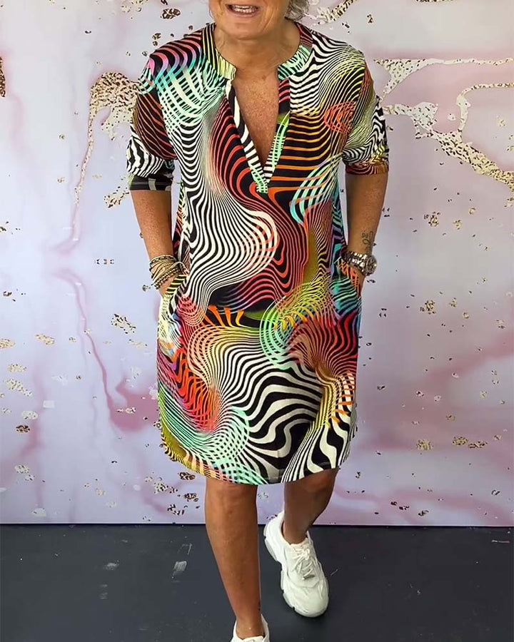 Women’s Multicolor V-Neck Midi Dress