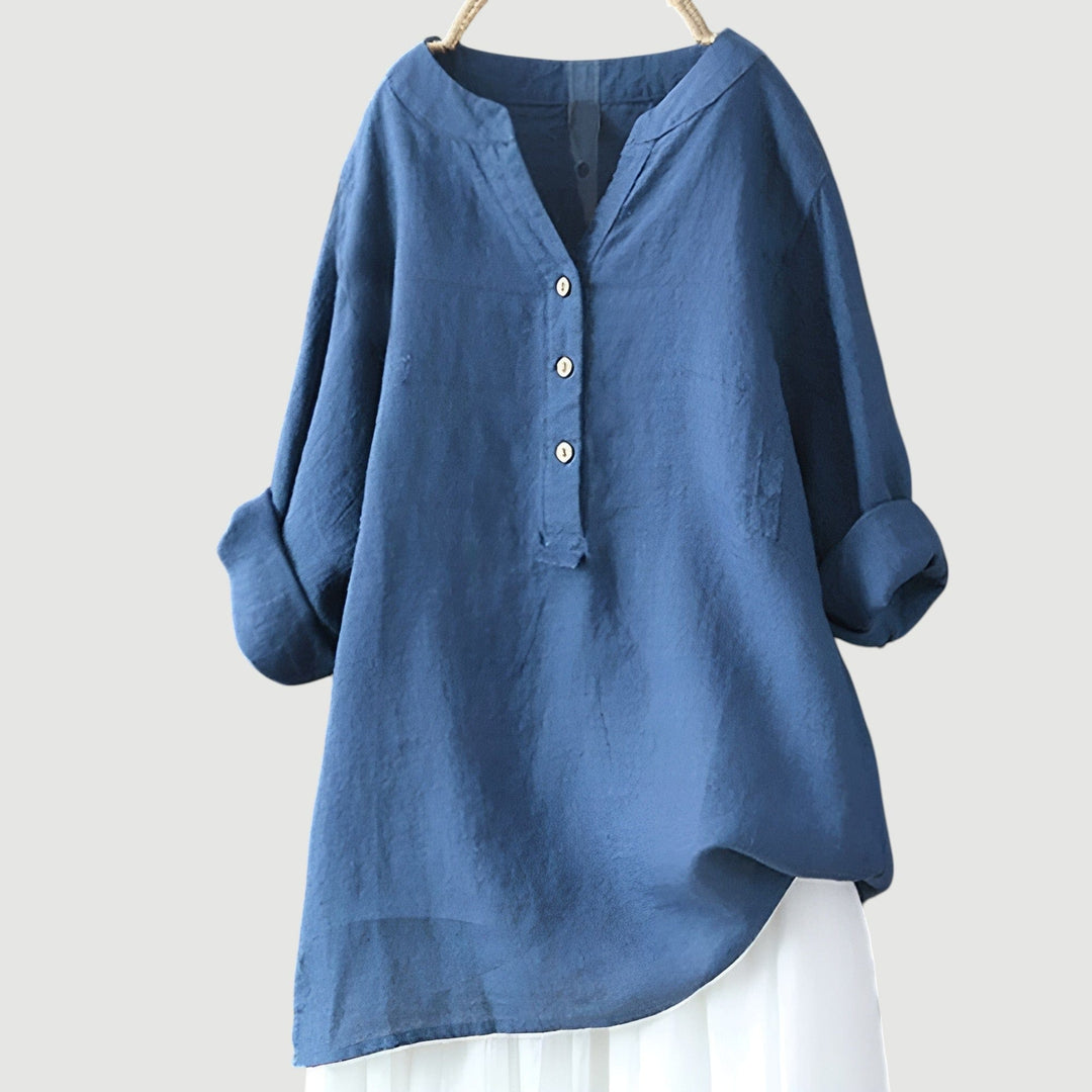 XAVINA – BUTTON-FRONT LINEN SHIRT WITH CURVED HEM