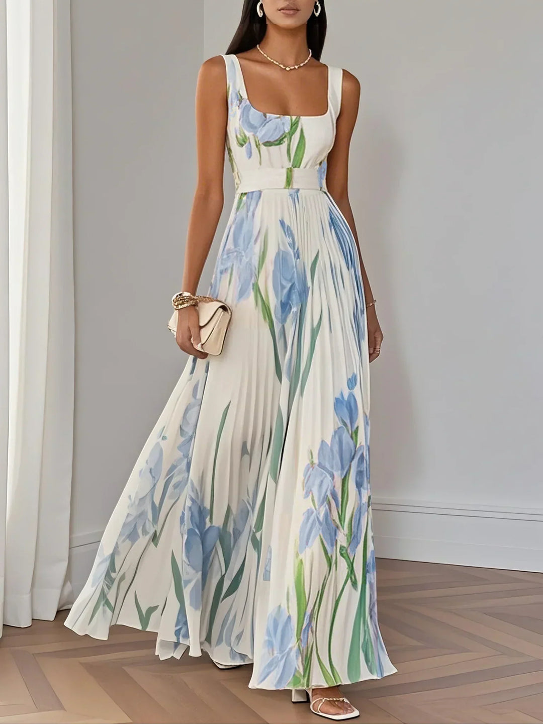 MYRITHIA – ELEGANT PLEATED MAXI DRESS