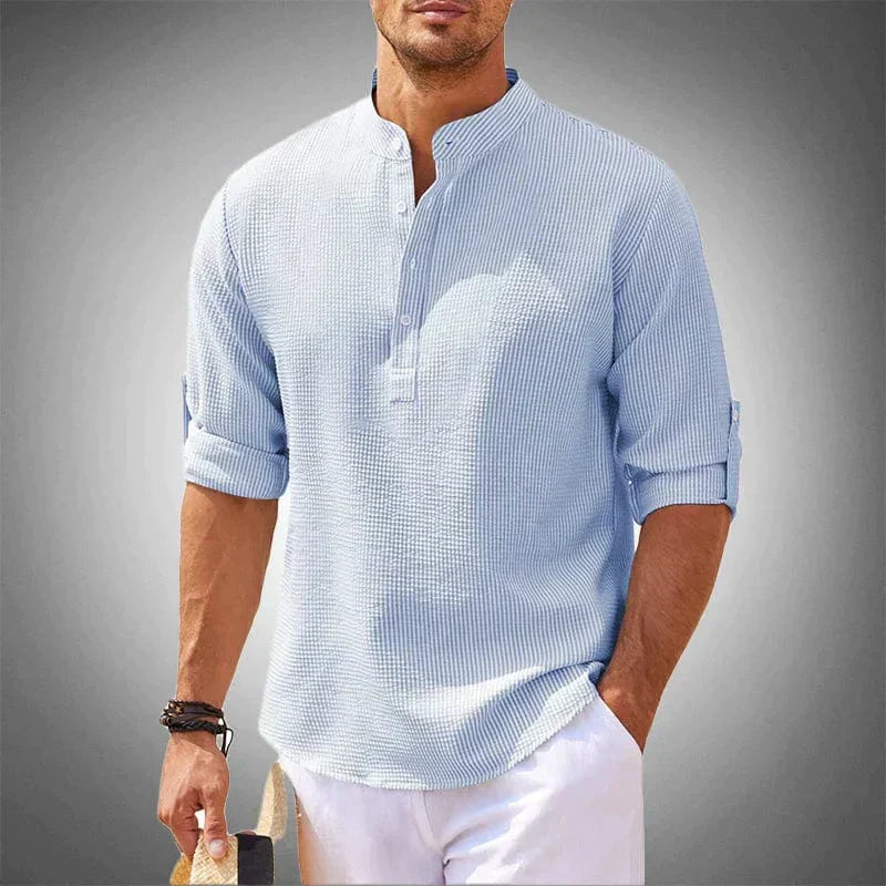 BROOKE – TEXTURED HENLEY COLLAR SHIRT