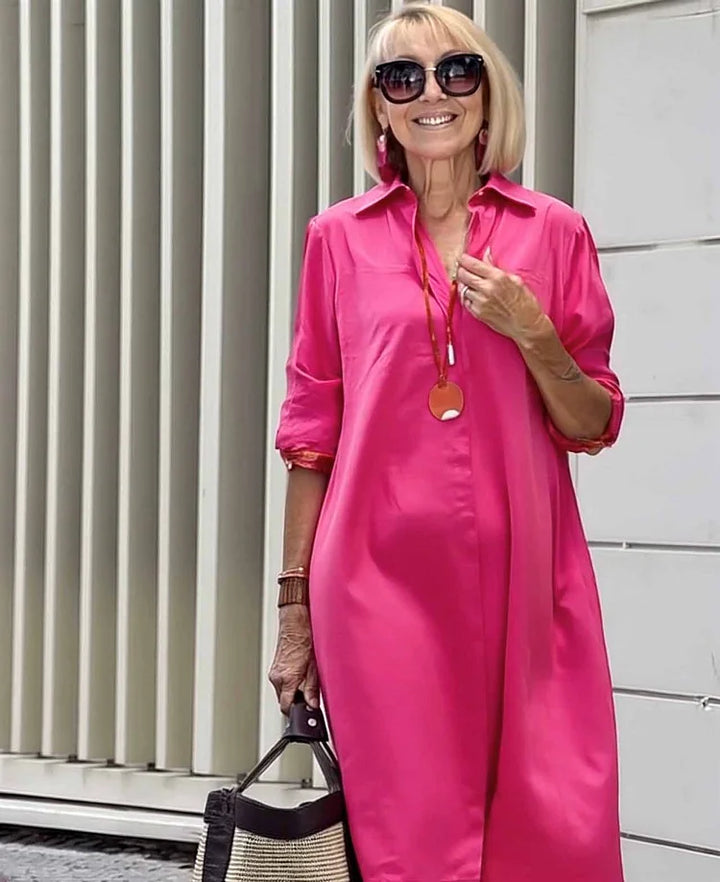 Vireya - Shirt Collar Pocket Midi Dress