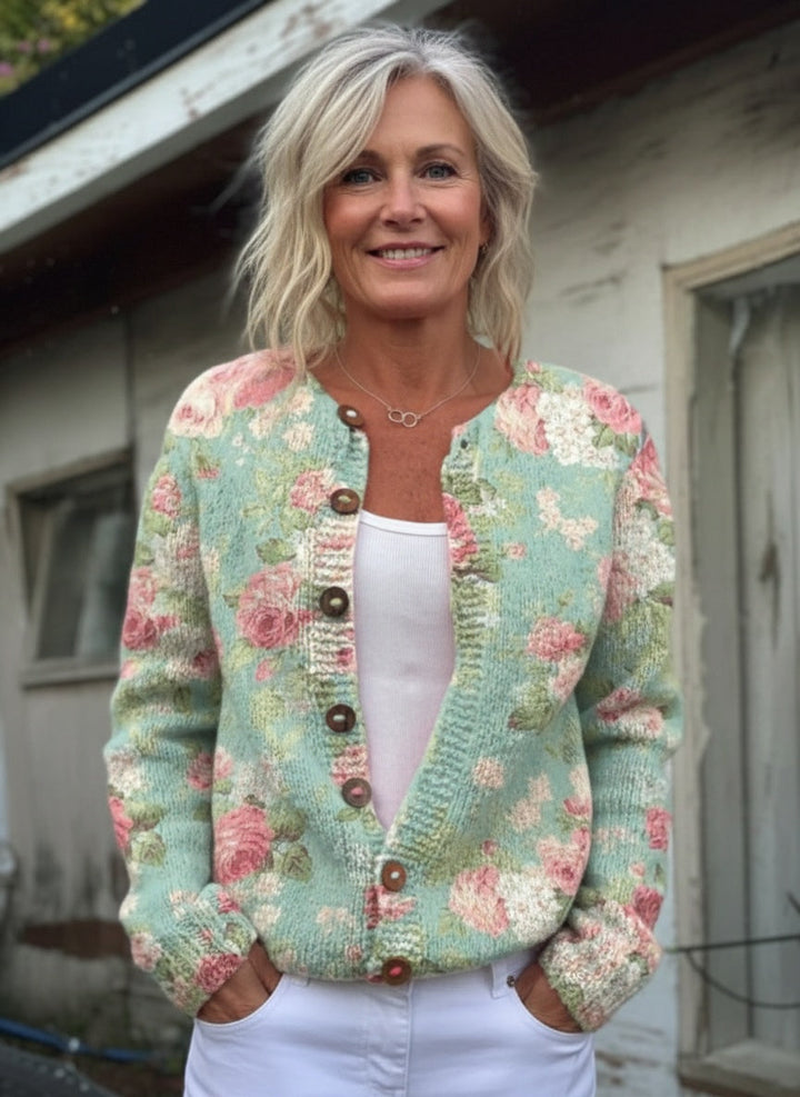 Fresh Retro Flowers Print Buttoned Cardigan Sweater