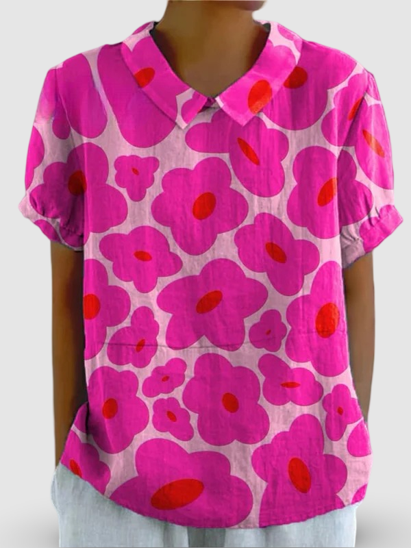 Odessa - Vibrant Pink Floral Pattern Printed Women's Casual Cotton Shirt