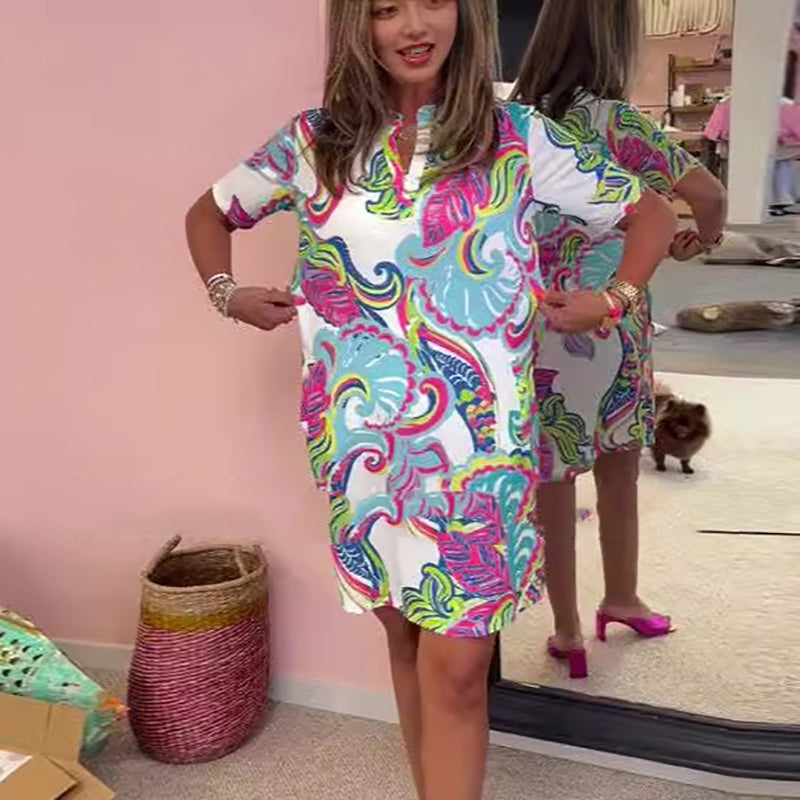 Amber | Colorful Printed V-Neck Dress