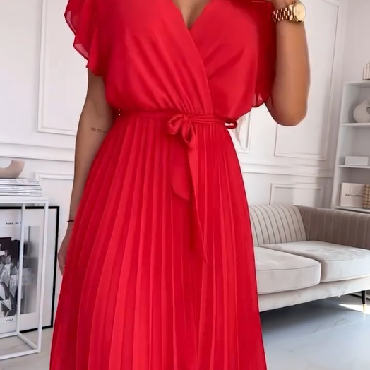AMANDA - ELEGANT V-NECK PLEATED MAXI DRESS