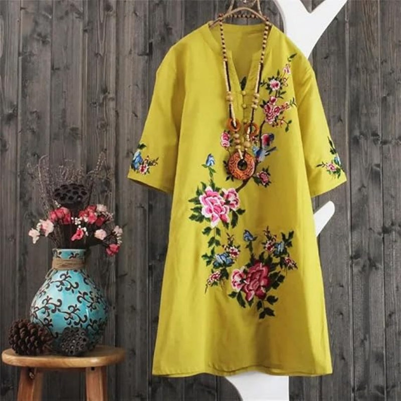 Haven – Floral Embroidered Dress with Loose V-Neck