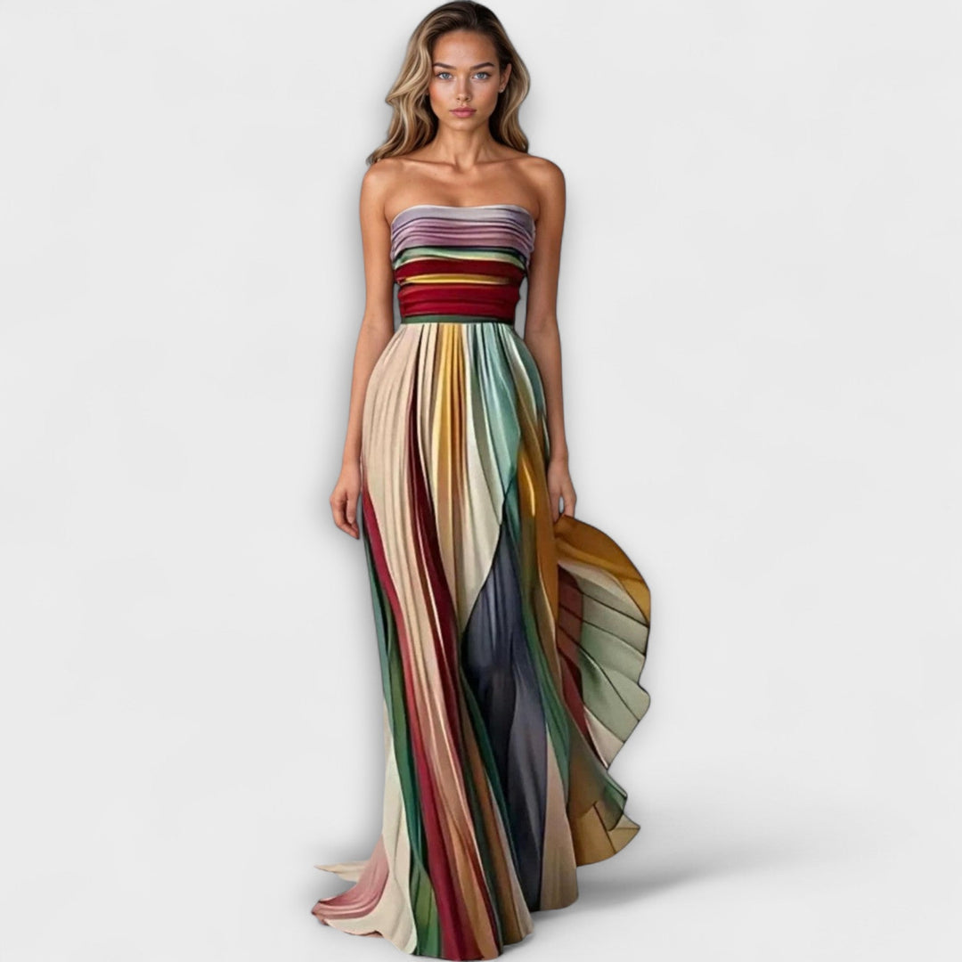 ORION – AVERY PLEATED RAINBOW STRAPLESS DRESS
