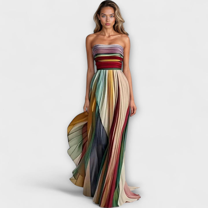 ORION – AVERY PLEATED RAINBOW STRAPLESS DRESS